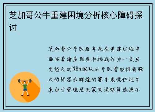 芝加哥公牛重建困境分析核心障碍探讨